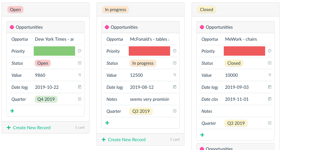 crm template tracks opportunities on a board