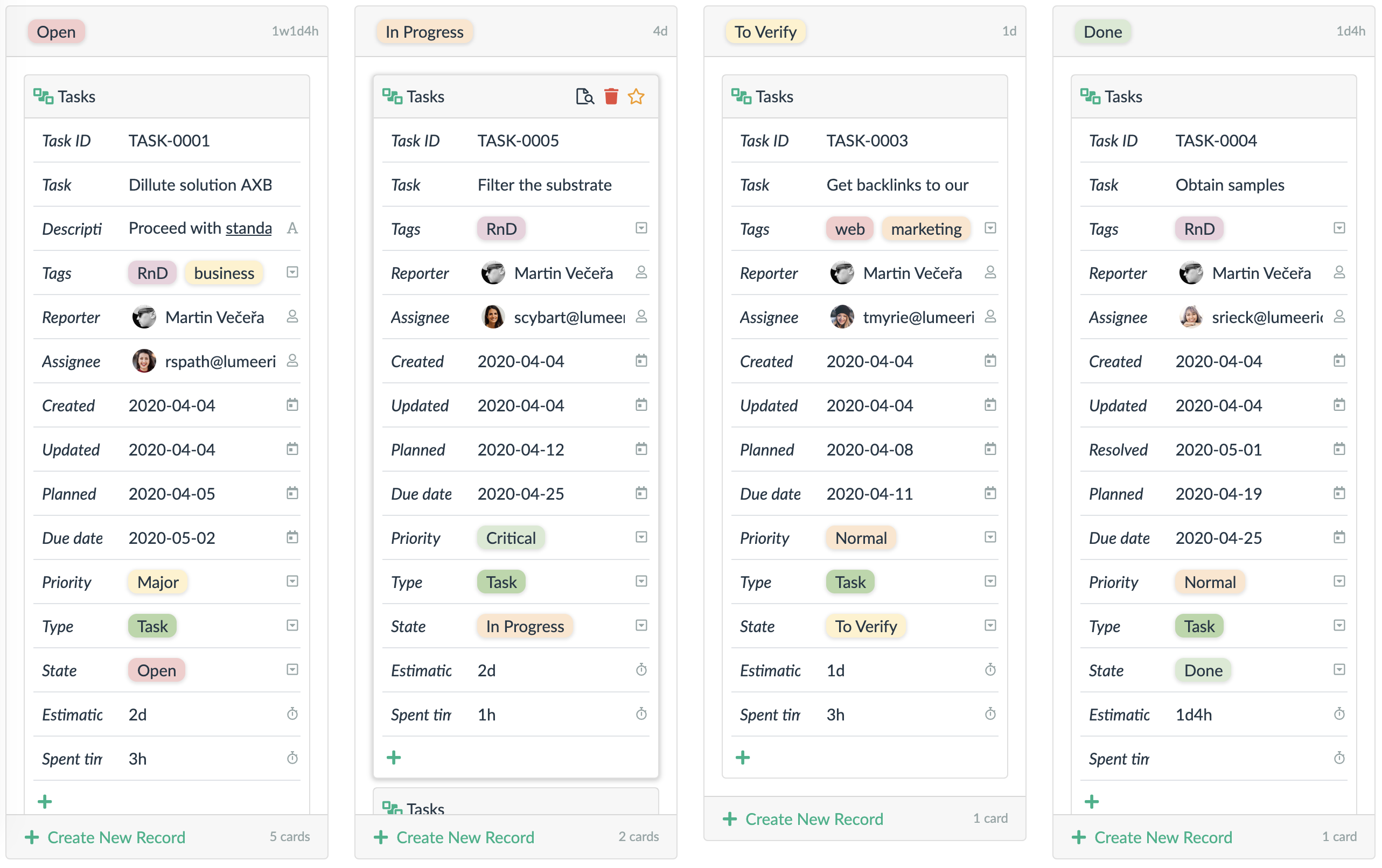 tasks kanban board in the remote work template