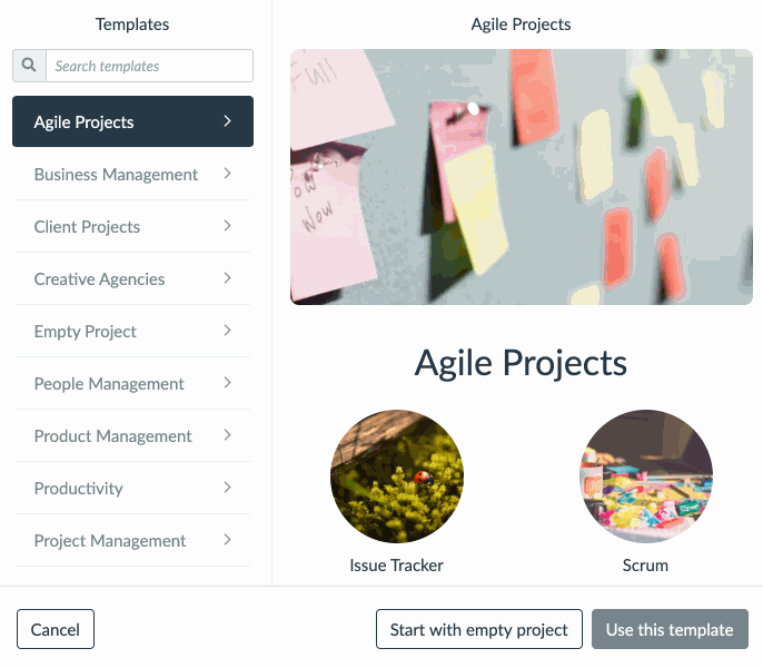 Select project template Select project template