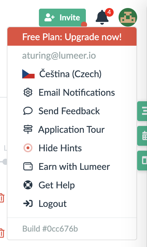 navigating Lumeer user menu