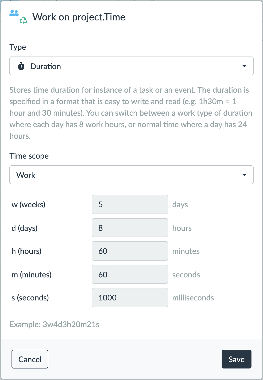 duration attribute data type settings