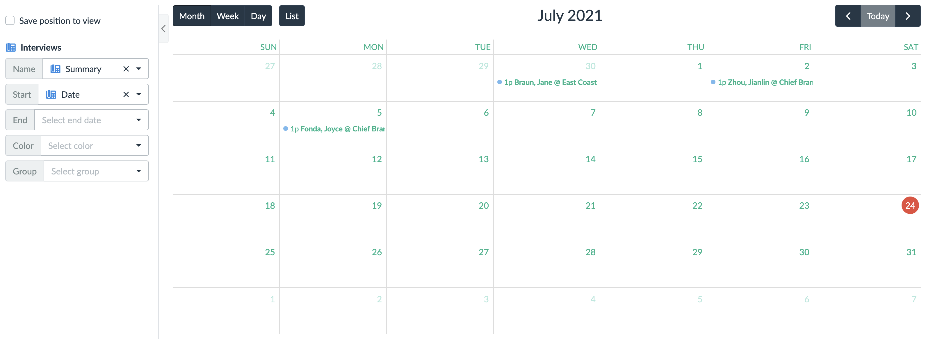 display the date data type in the calendar