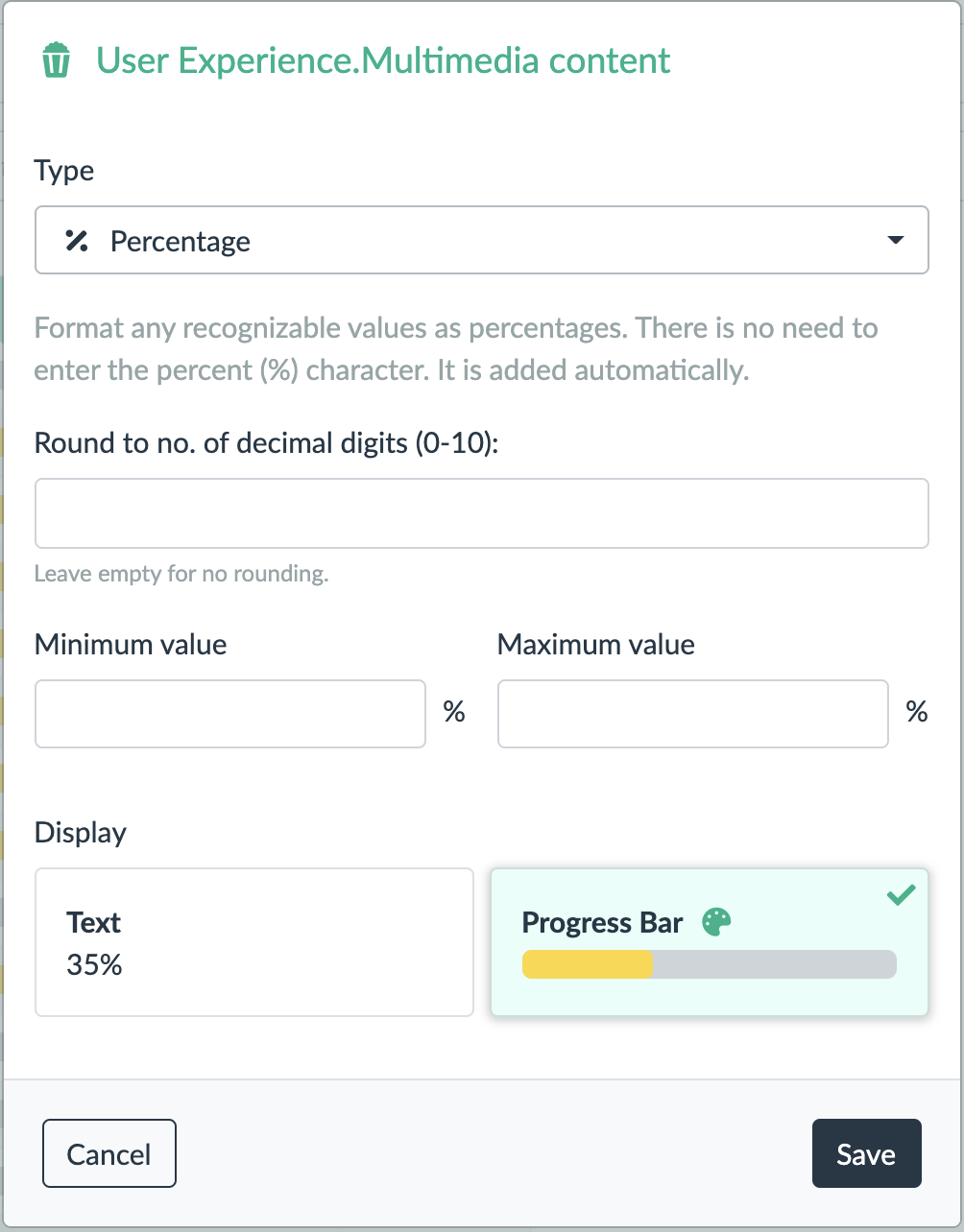 percentage configuration