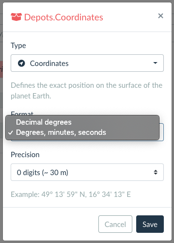 coordinates data type configuration