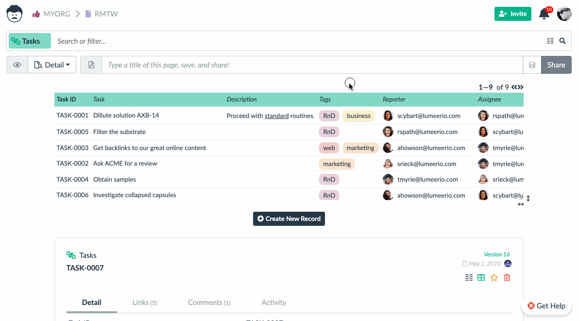 attributes settings in the detail view