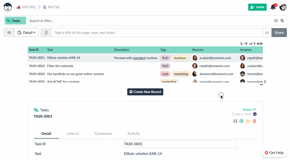 using the detail view for basic operations