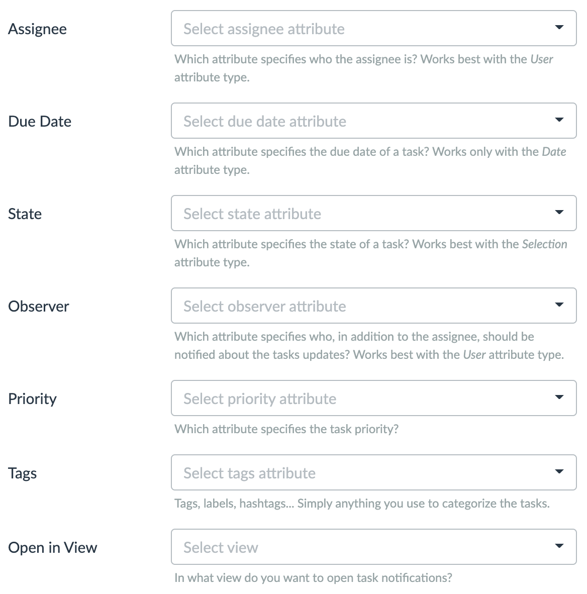 tasks workflow detailed settings