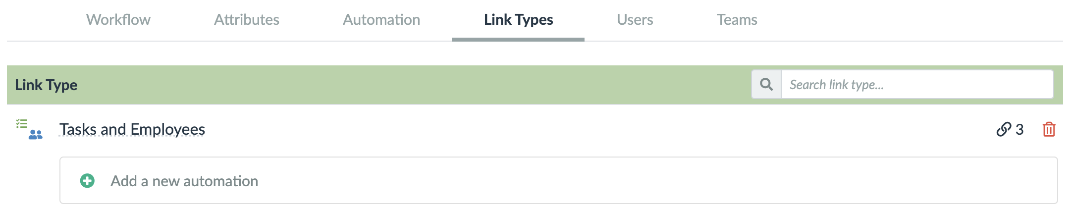 link types in table settings