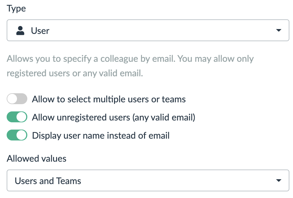 user data type configuration