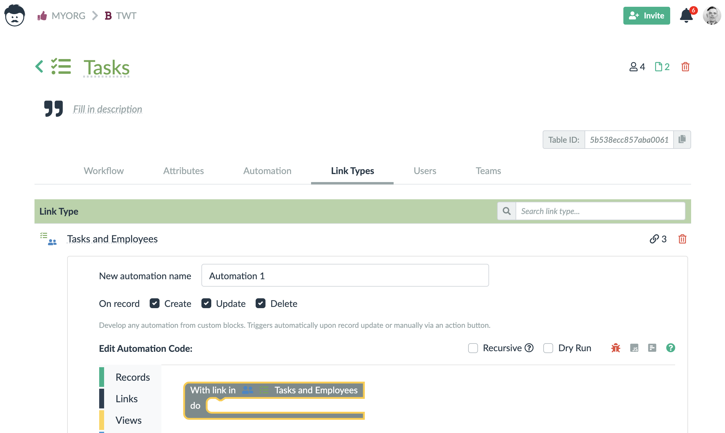 link type rules configuration