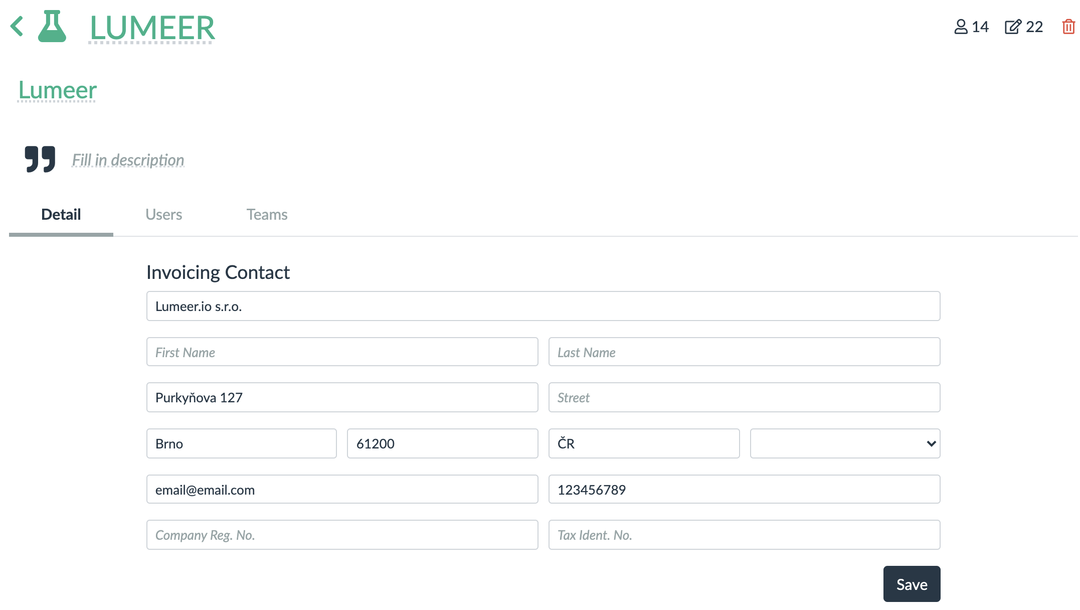 organization settings of invoicing contacts