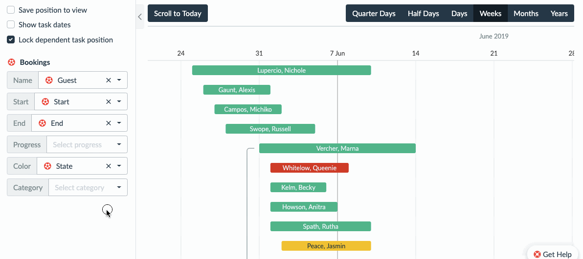 using swim lanes in the timeline view
