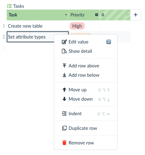 data cell context menu