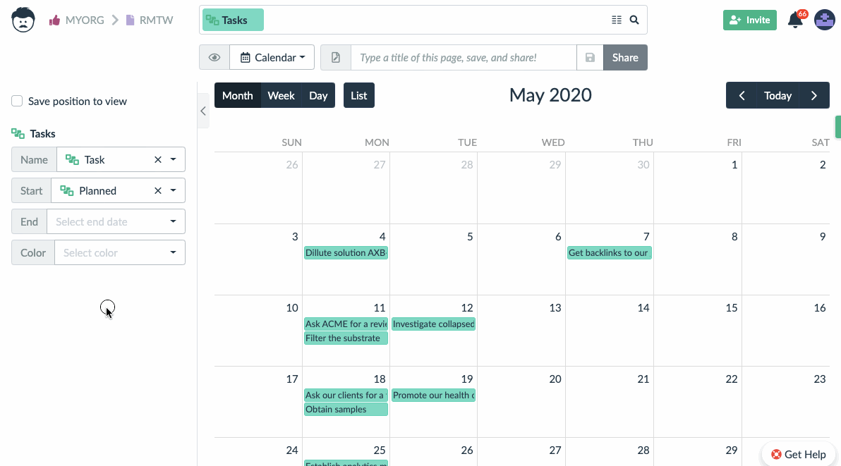 configuring the end date in calendar view