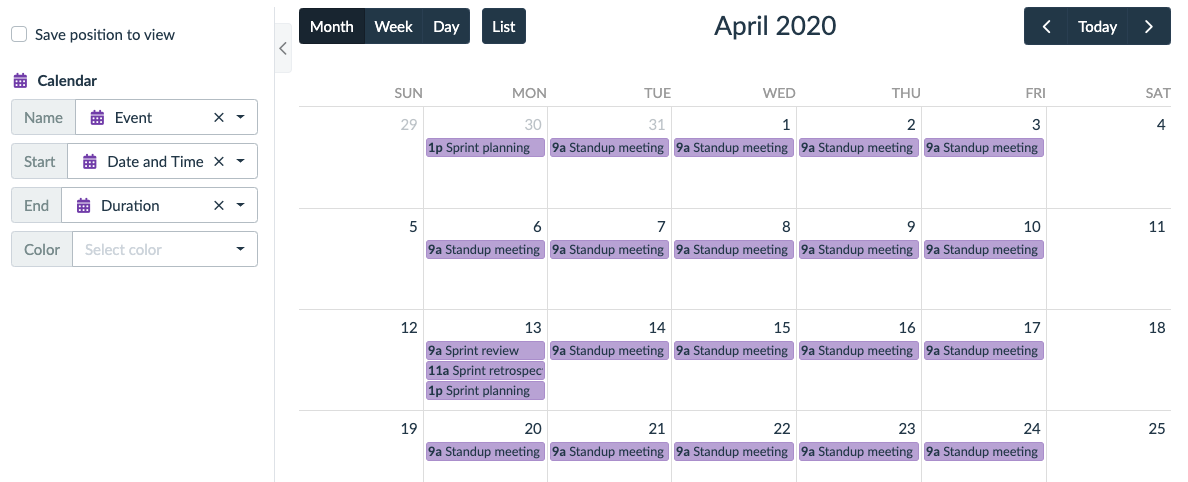 using duration as the end date in the calendar view