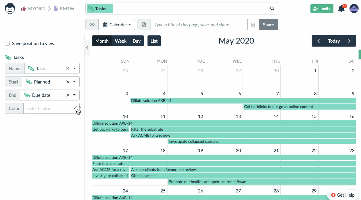 using alternative colors for events in the calendar view