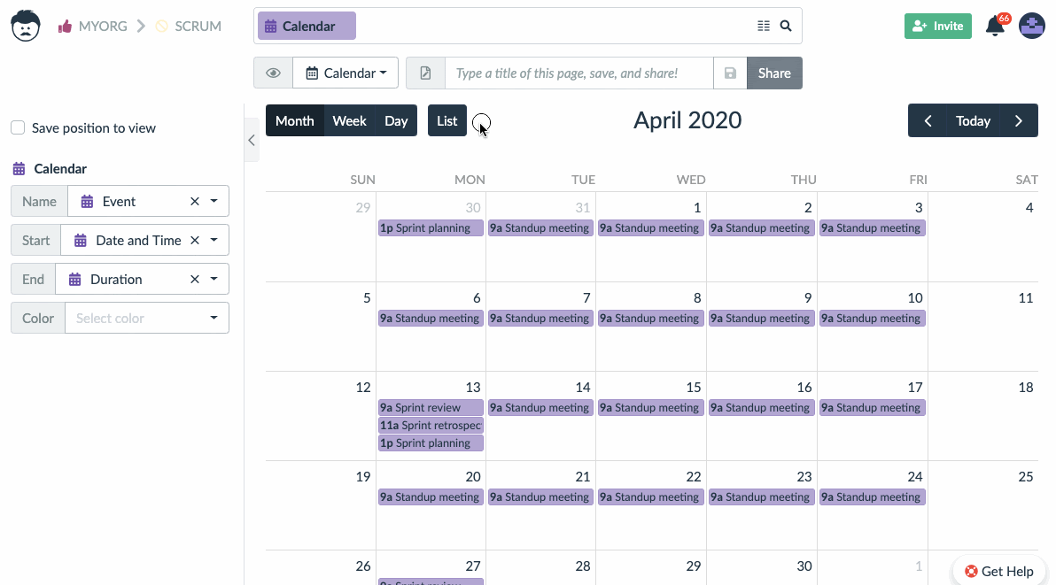 calendar and list display styles