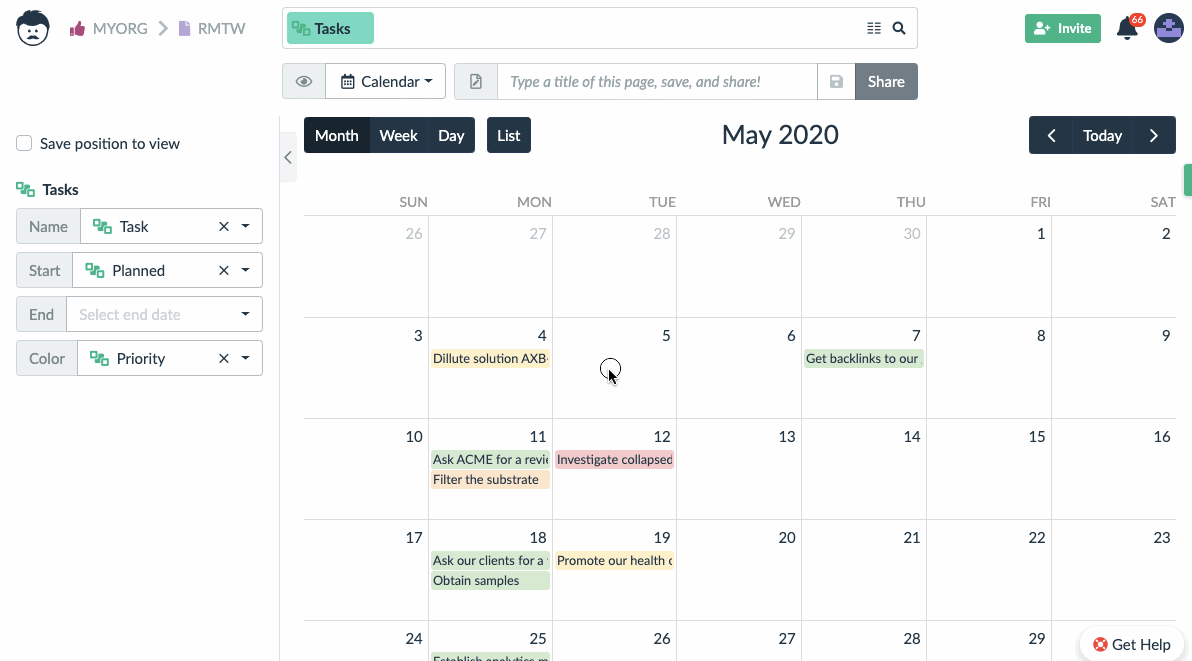 updating an event in the calendar view