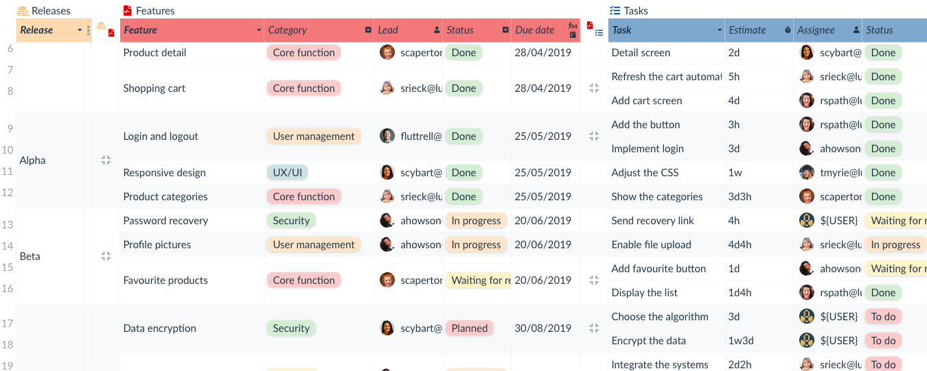 task assignments in connected tables