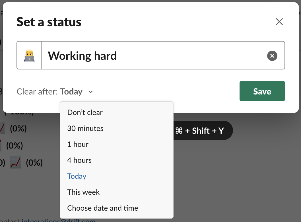 How to use Slack to set your work status
