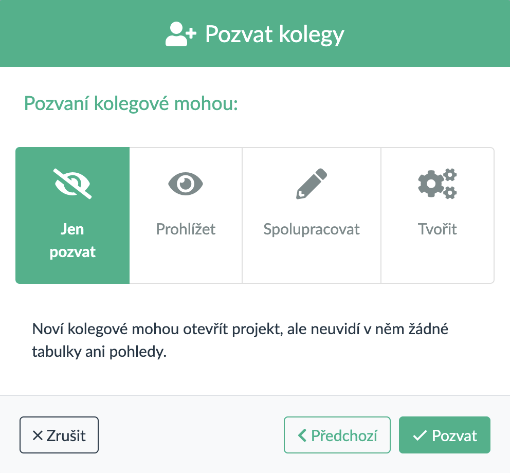 dialog pozvání návštěvníků / kolegů - druhý krok