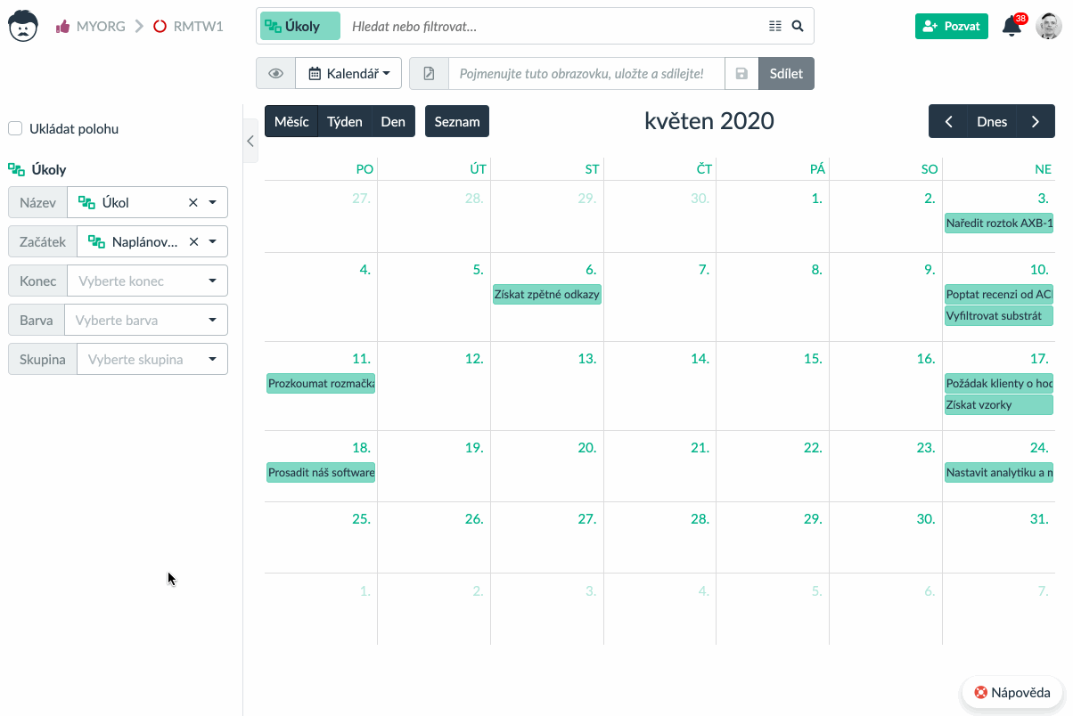 konfiguraci data ukončení v kalendářovém pohledu