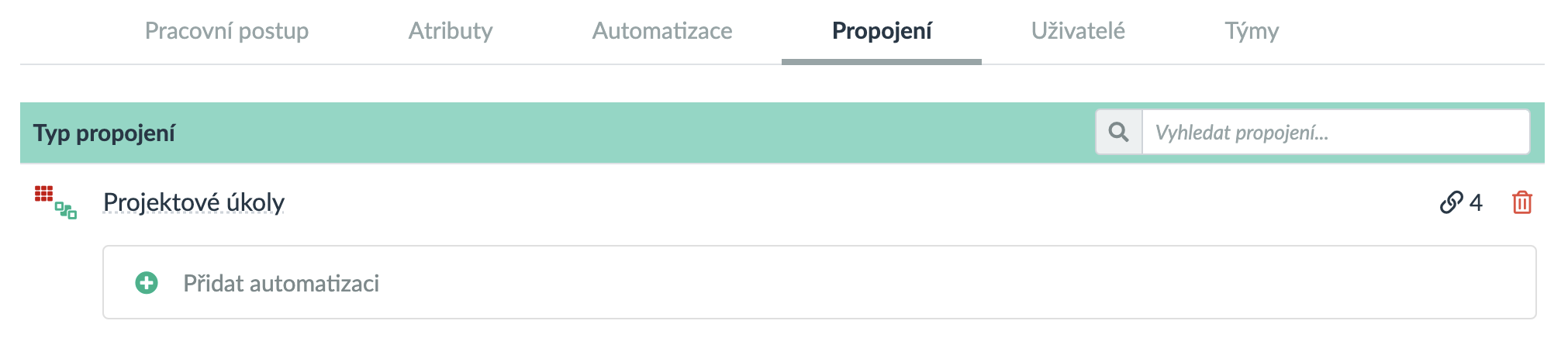 typy propojení v nastavení tabulky