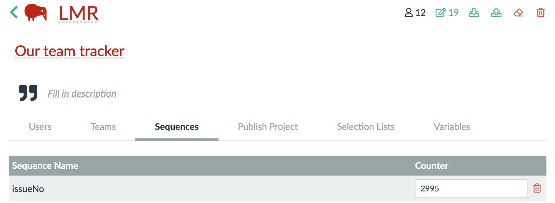 sequences in project settings