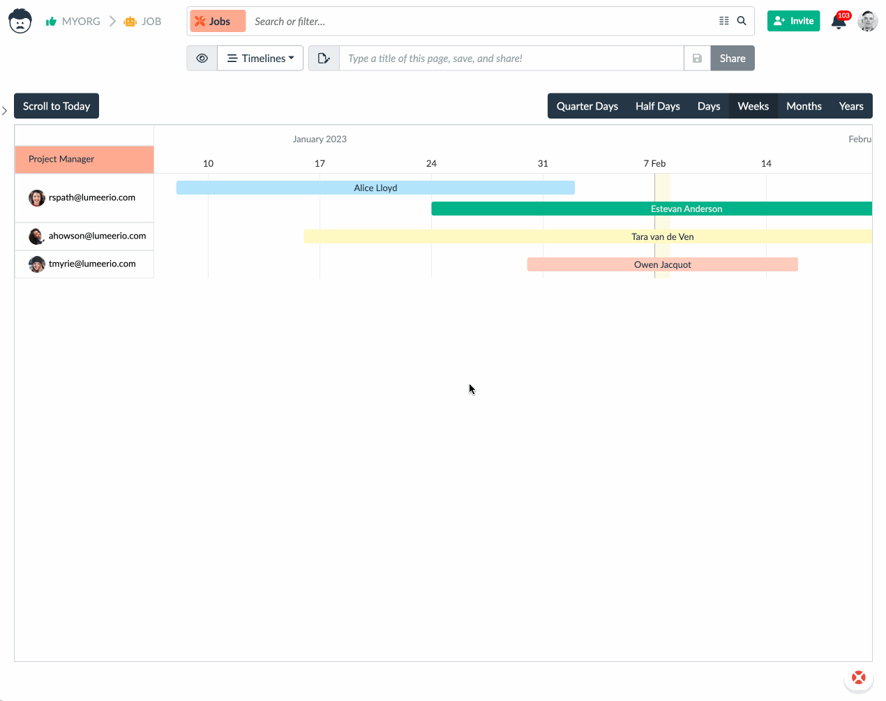 Planning of jobs on timelines