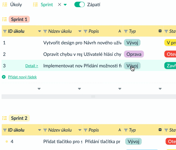 Přehled sprintů a úkoly na nástěnce Řízení agilních projektů - přehled sprintu a úkoly na nástěnce